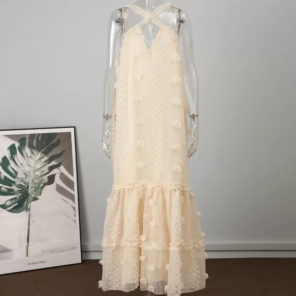 NWT BOHEMIAN BEACH VACATION RESORT LONG POM POM MAXI DRESS SIZE: SMALL-LARGE - Picture 12 of 16